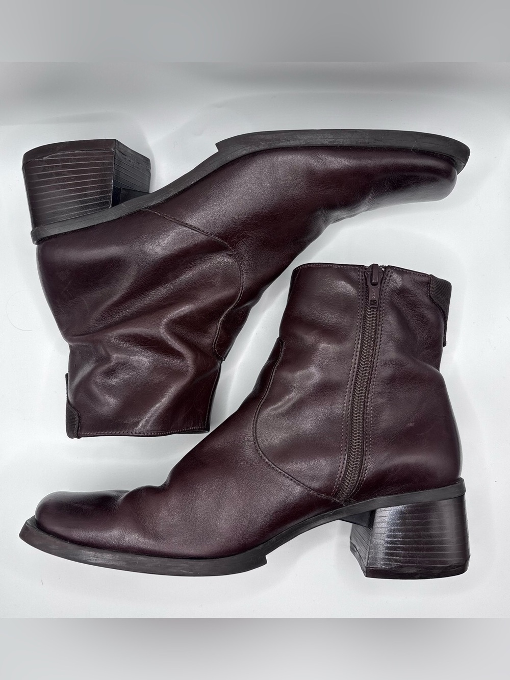 90s/y2k Bandolino Square Toe Leather Ankle Boots Chunky Block Heel Size